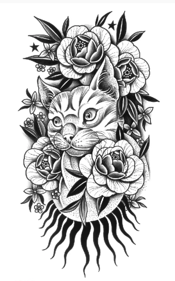 Chat retro en fleurs