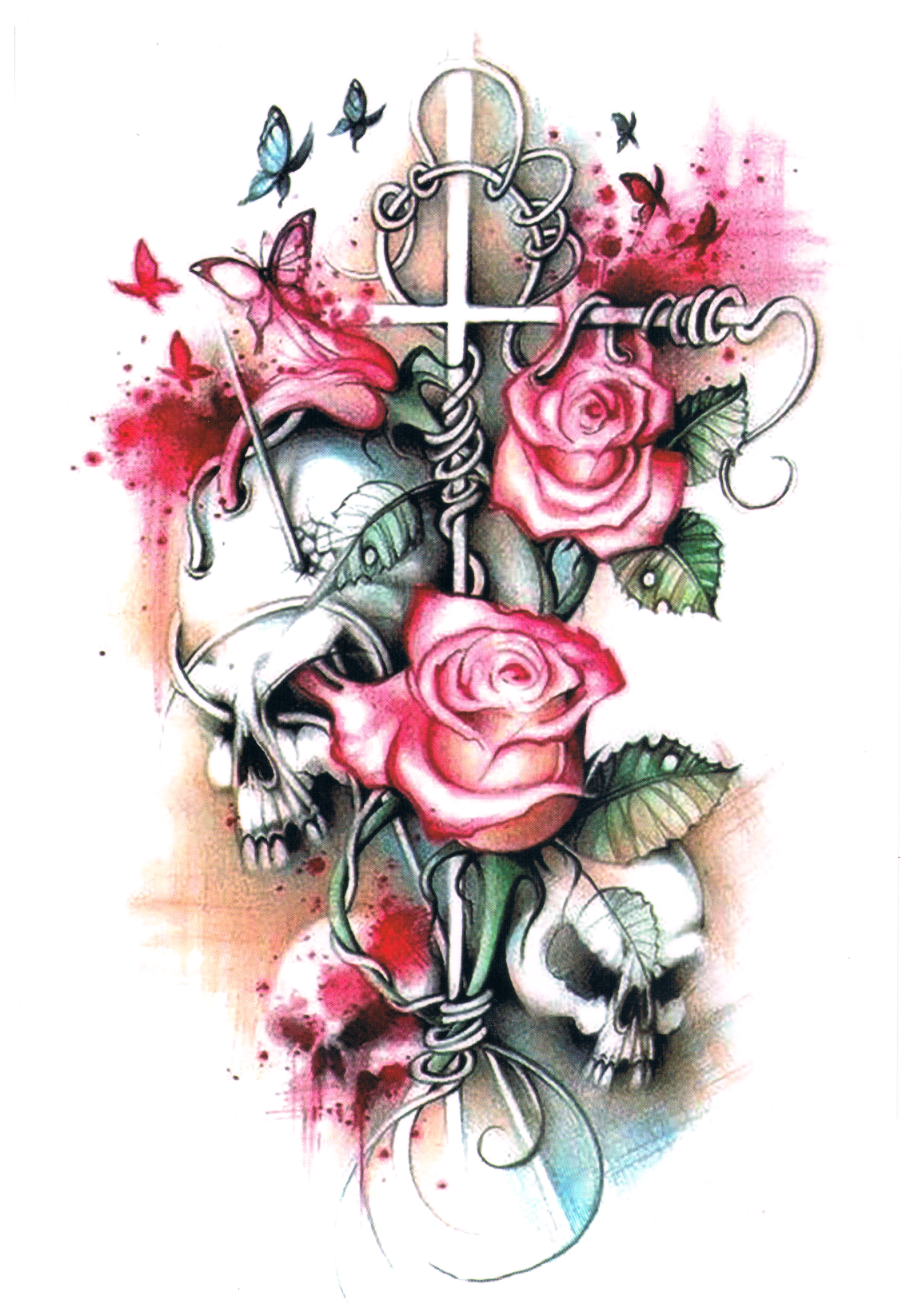 Crâne et roses sur croix